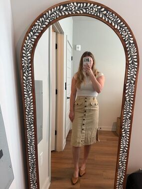 Anko 100% Cotton Button-Front Khaki Midi Skirt